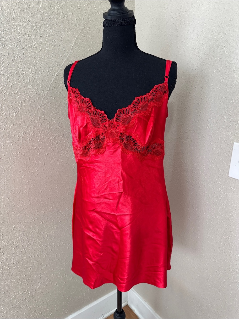 Victoria's Secret Red Satin Lace-Trim Chemise